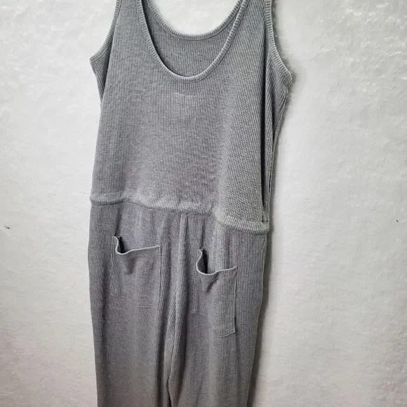 Chaser Cozy Rib Low Back Tank Jumpsuit Grey Size Small
